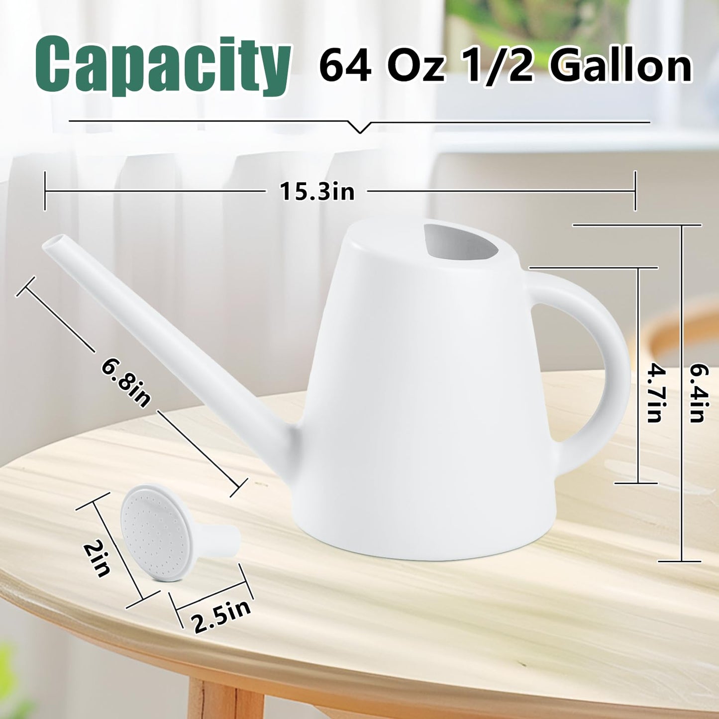 TEIUKAX Indoor and Outdoor Watering Can - Long Spout -1/2 Gallon (64oz) - White