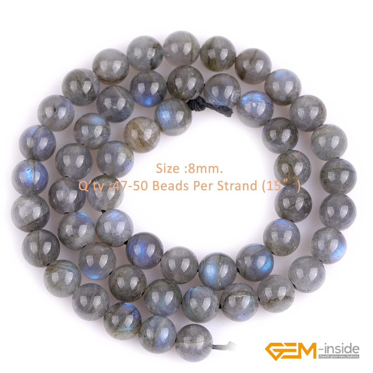 GEM-Inside AAA Grade Natural Blue Rainbow Flash Gray Labradorite Gemstone Beads for Jewelry Making Loose Beads 15" (AA Smooth, 8mm)