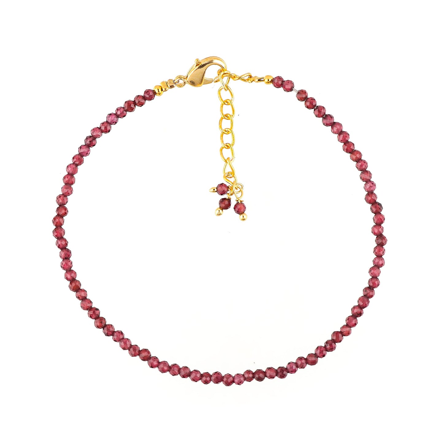 Natural Beaded Bracelet Birthstone Gemstone Jewelry, 2-2.5 mm Faceted Beads, Hypoallergenic 8 Inch Gold Plated Handmade Crystal Dainty Bracelets For Women (Red Garnet)