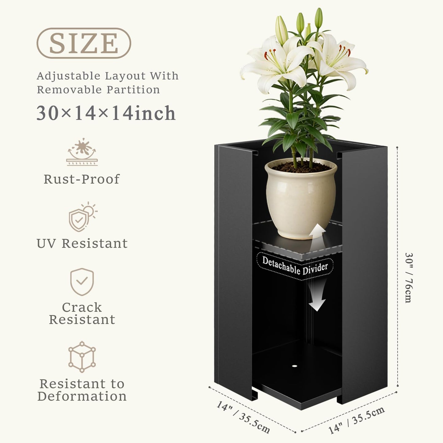 Baotree Metal Planter Box for Outdoor, Garden Planter Spliced Flower Pot with with Removable Insert Shelf, Rust Resistant for Indoor Outdoor Patio Porch Commercial Residential-30 x 14" x 14"
