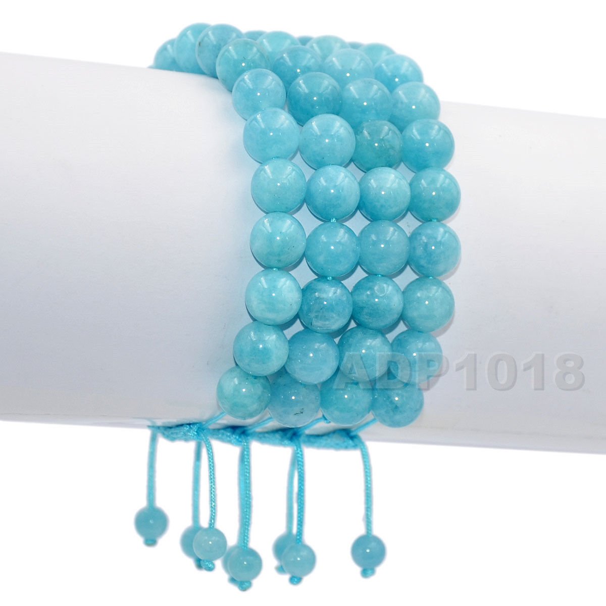 AD Beads Natural 8mm Gemstone Bracelets Healing Power Crystal Macrame Adjustable 7-9 Inch (Aquamarine)