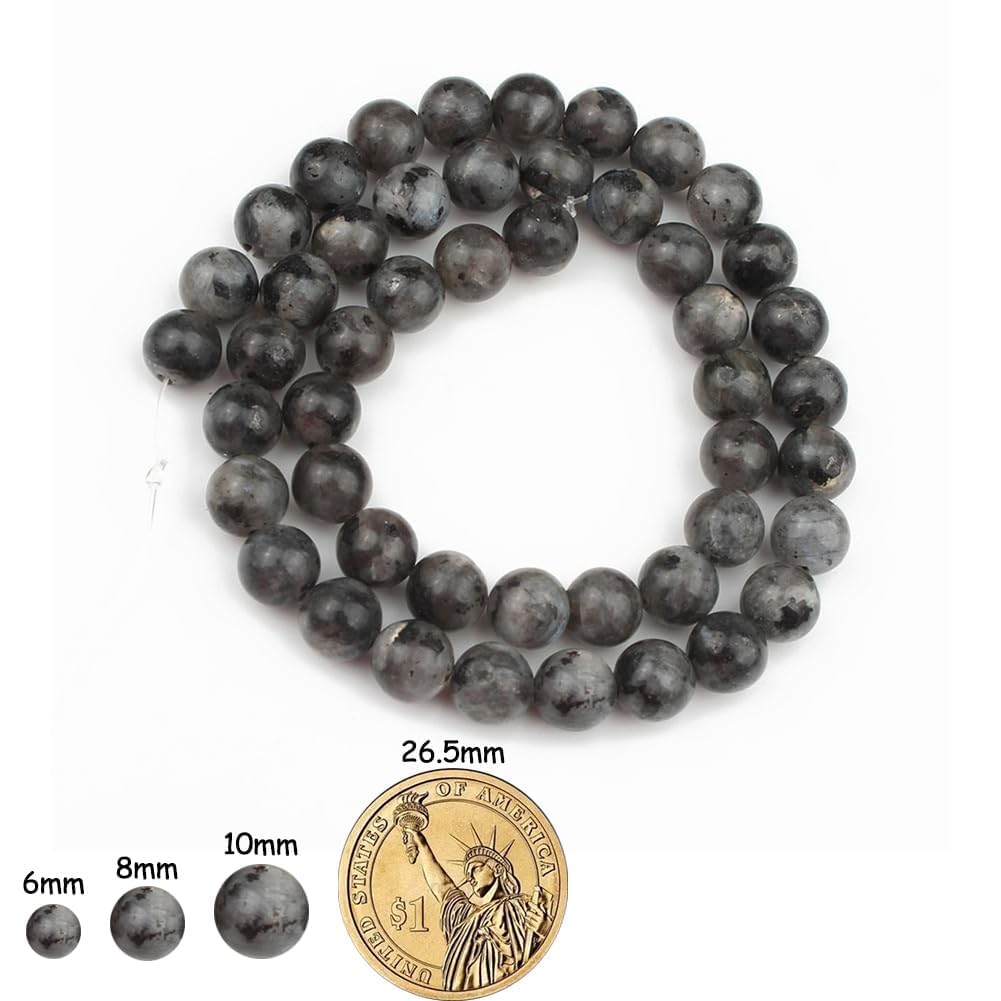 Yochus 45pcs Polish Black Larvikite Beads，8mm Healing Power Natural Stone Smooth Round Loose Gemstone Beads for Jewelry Making Earring Necklace DIY Crafts