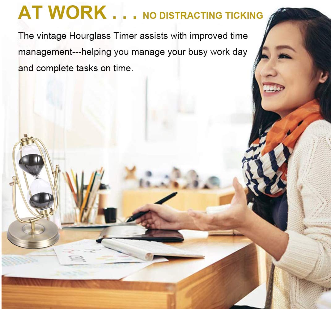 SuLiao 60 Minutes Hourglass Sand Timer, 360° Rotating Black Sand Clock, Metal Sand Watch 60 Min for Home Office Desk Decorative
