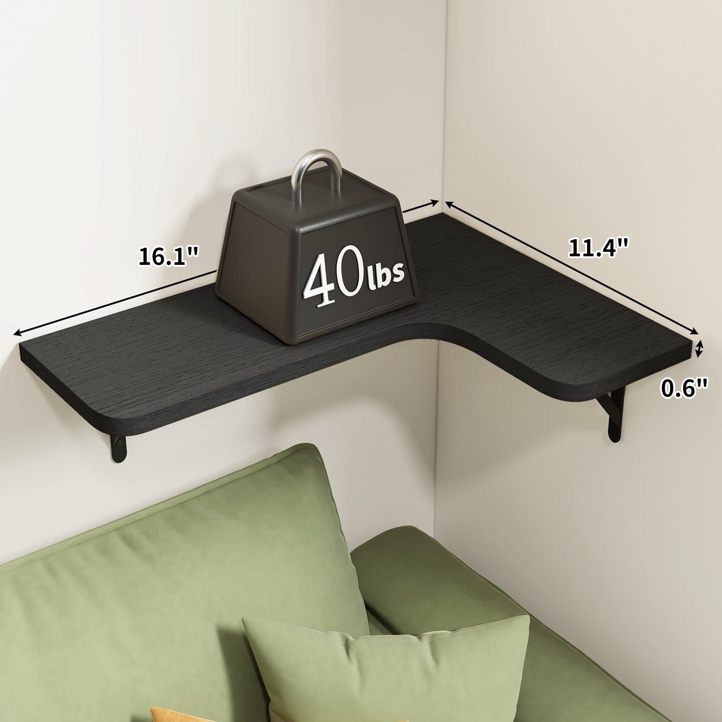 Fixwal Corner Shelves Floating Shelves for Wall Bathroom Kitchen Bedroom Home Decor Laundry Room Living Room Set of 5 (Black)