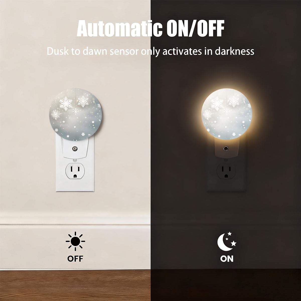 Olikked Plug-in Winter Wonder Snowflake Scene Night Light Snowy Landscape Nightlight with Dusk to Dawn Sensor, Auto On/Off 0.5W Energy-Saving LED Lighting for Men Women Boys Girls Gift