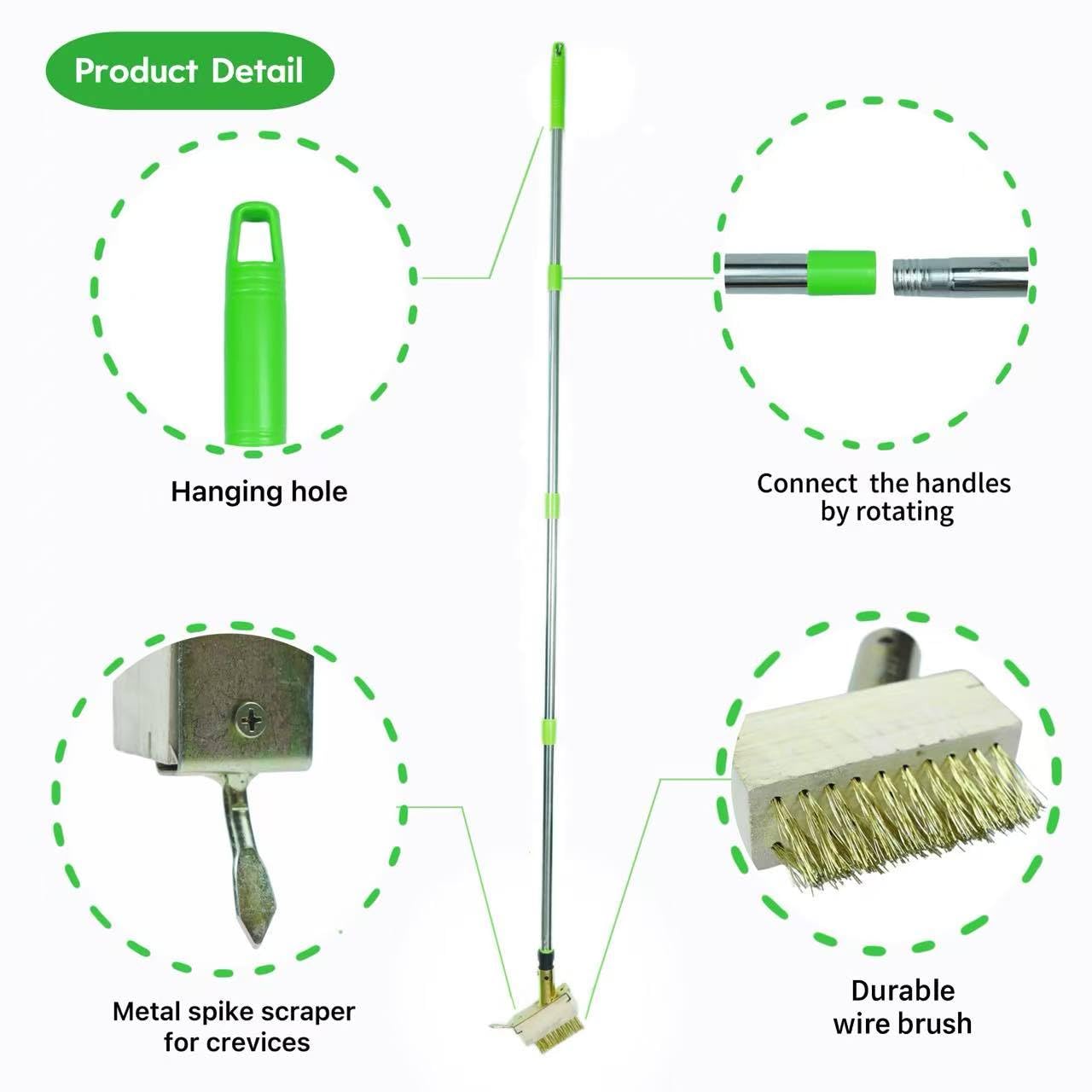 Deck Moss Cleaning Tool, Featuring a 63-inch Adjustable Handle, Includes 2 Replaceable Brush Heads and Gardening Gloves, Suitable for Crevice Cleaning, Moss Killer, and roof Moss Killer