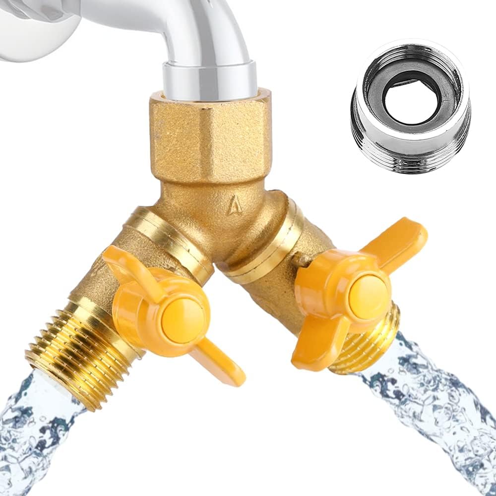 1/2 Inch Water Hose Splitter Washing Machine Splitter G1/2 Brass Garden Irrigation 2 Way Double Tap Hose Adapter Dual Faucet Connector