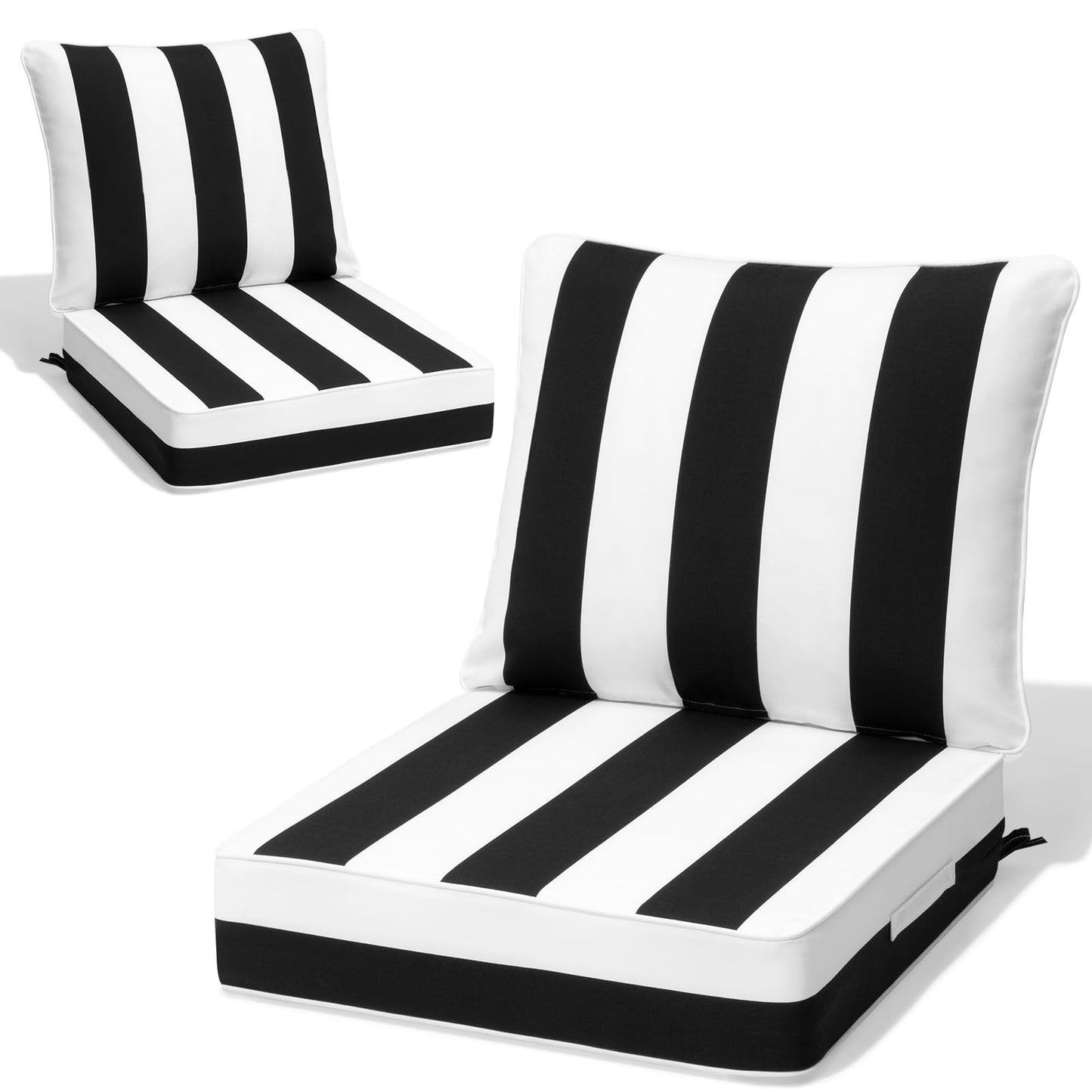 CRESTLIVE 5.5" Thick Deep Seat Patio Chair Cushions 24x24 Set of 2, Waterproof Outdoor Replacement Cushions for Wicker Sofa and Couch, Fade Resistant, Black White Striped