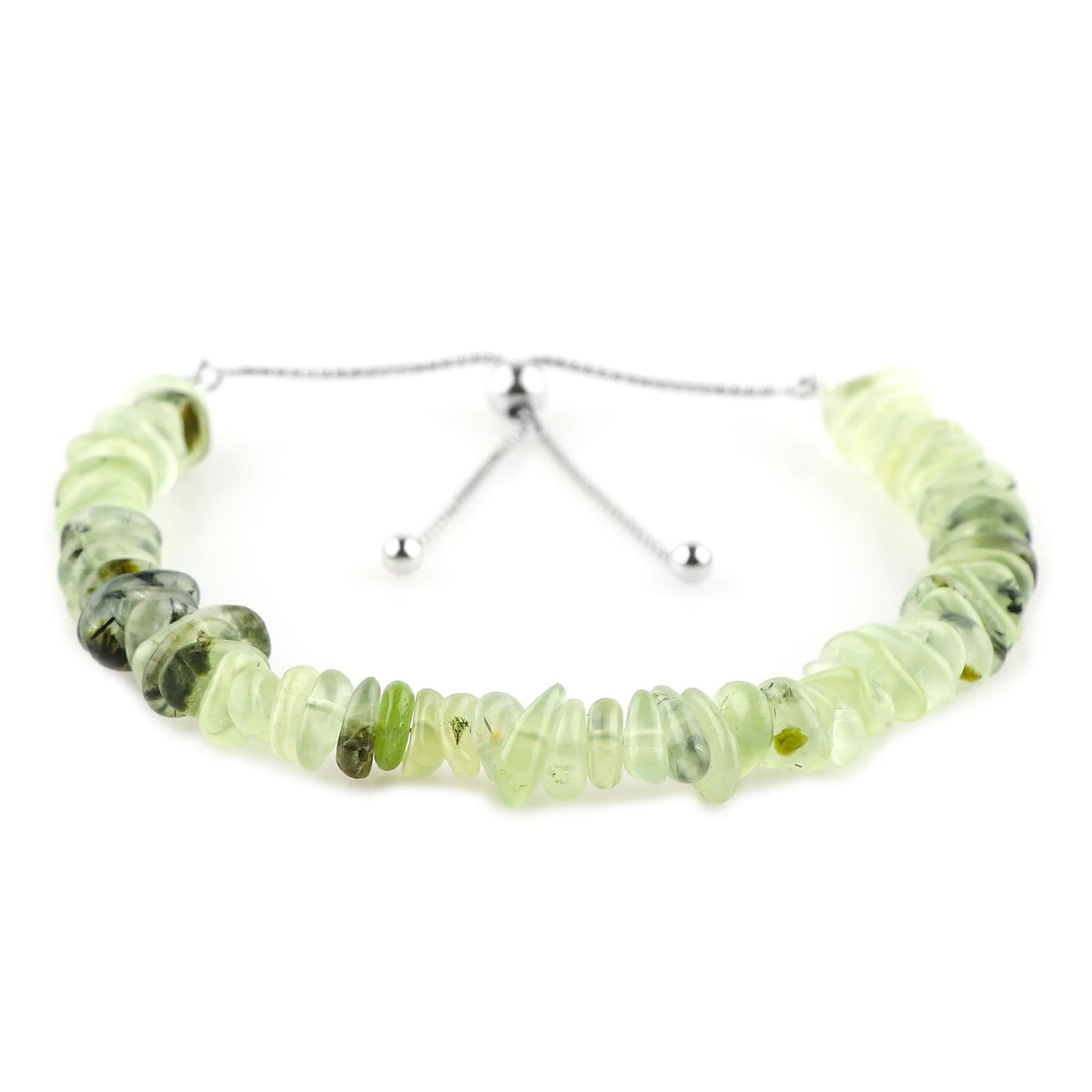 CRYSTALIS Natural Prehnite Plain Submarine Beads Adjustable Bracelet, High Grade Gemstones, Chakra Healing Stones, Gift Giving Jewelry, 925 Sterling Silver Womens Bracelet 8 inch