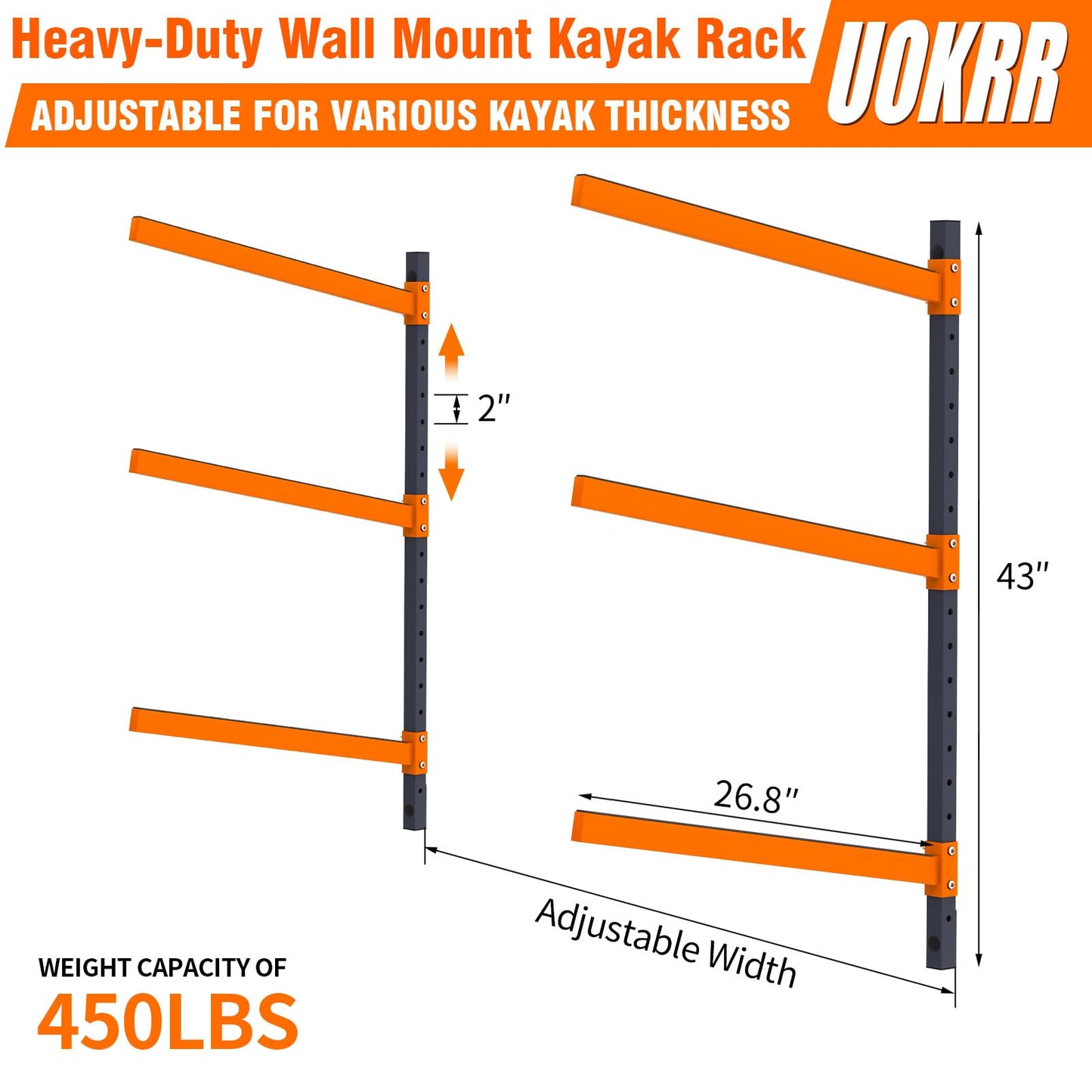 UOKRR Kayak Storage Rack, Wall Mount Kayak Racks for Indoor Outdoor Storage, Heavy Duty Adjustable Kayak Rack for Garage, Spacesaver (3 Kayaks, Wall Mount)