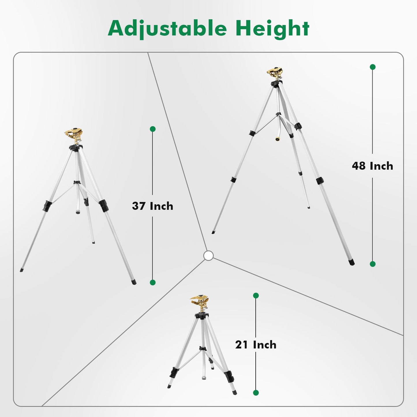 RESTMO 48” Large Full Metal Impact Sprinkler Head on Tripod Base, 360° Rotating & Height Adjustable Tripod, Heavy Duty Zinc Alloy Sprinkler for Large Yard and Lawn Irrigation