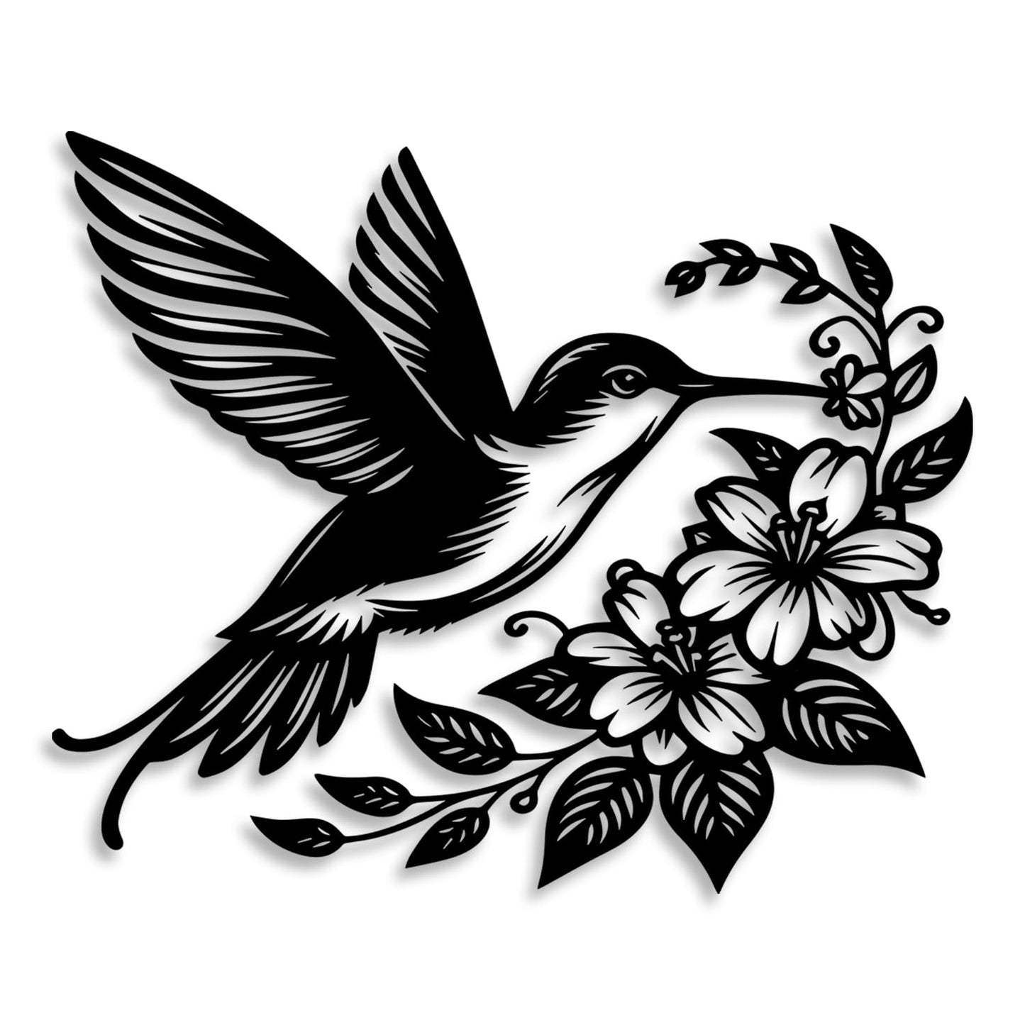 LIYOUYA Hummingbird Flower Metal Wall Decor - Rustic Farmhouse Room Decor Black Wall Art Home Decor for Living Room, Dining Room, Courtyard (Black)