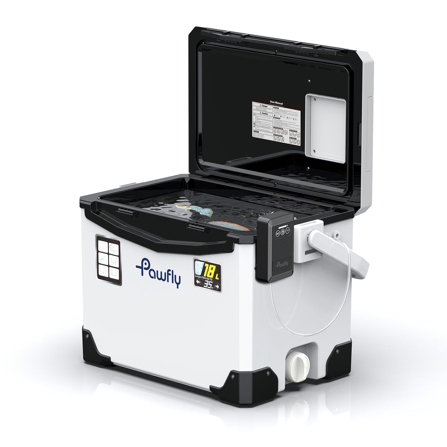 Pawfly 19 QT Leak-Proof Fishing Cooler with Rechargeable Aerator, Portable Fish Livewell for Boat, Insulated Minnow Bucket for Shrimp & Live Fish, Hard Cooler Box for Fishing