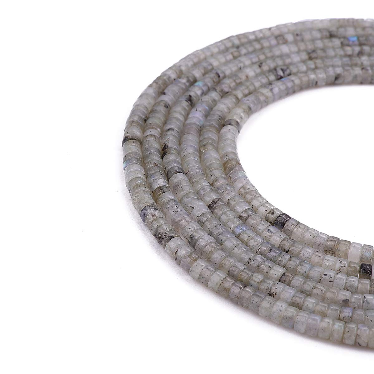 BEADIA Natural Spectrolite Spacer Beads Caps Loose Semi Gemstone for Beading Jewelry Making 4mmx2mm 38cm