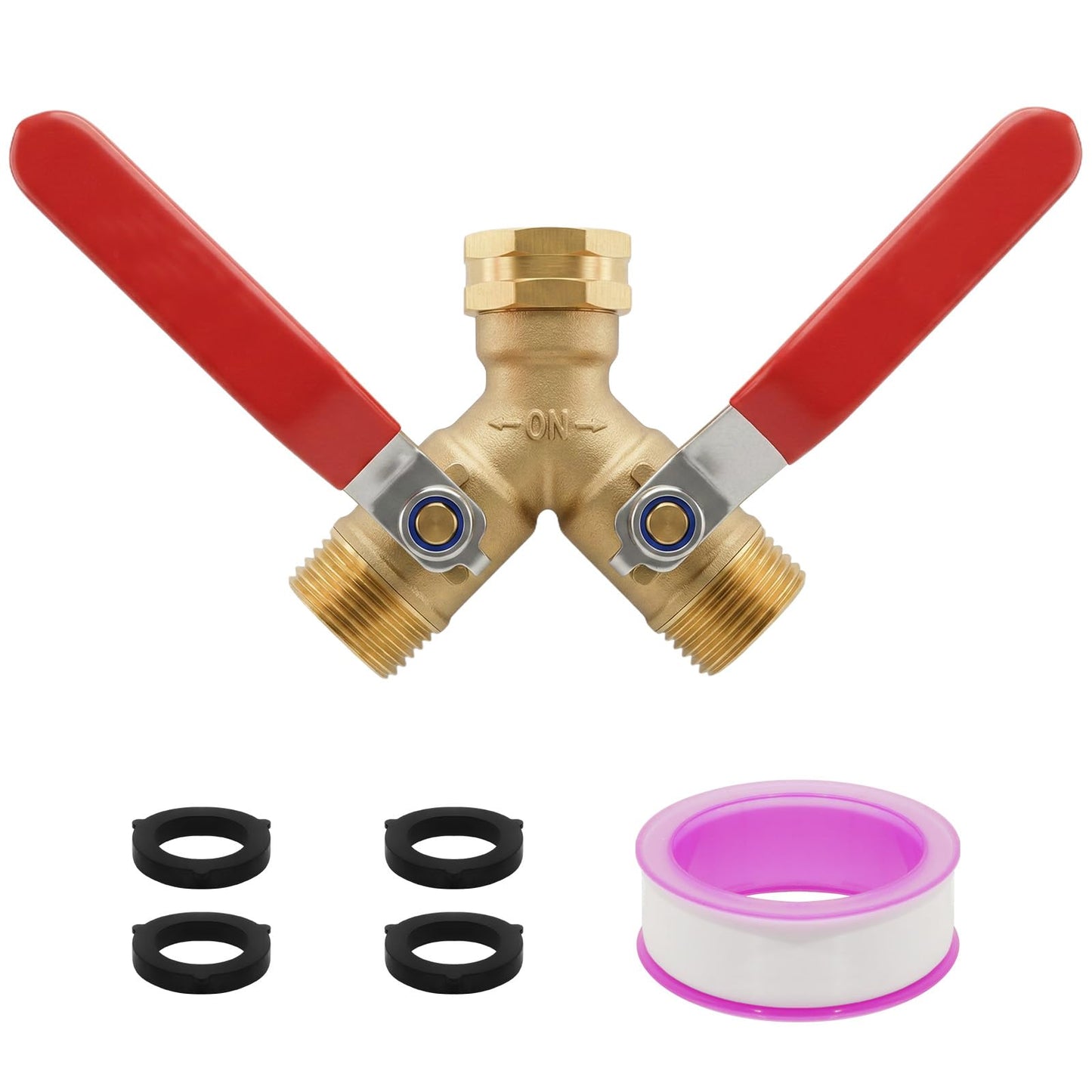 Garden Hose Splitter 2 Way, Heavy Duty Brass Y Valve Water Hose Splitter With Stainless Steel Long Handle Outdoor Full Flow Hose Splitter Connector,Y Valve 3/4 Inch GHT Thread