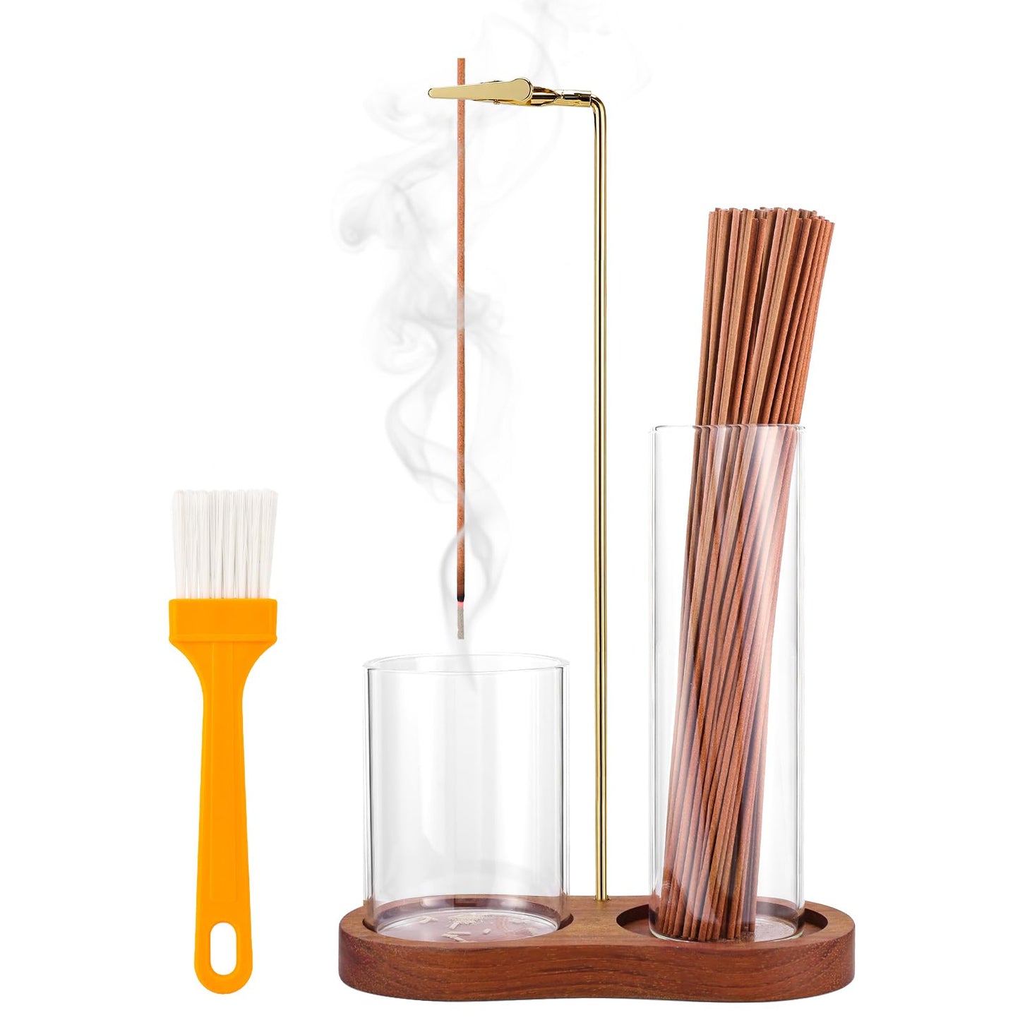 2 in 1 Incense Holder for Sticks with Glass Ash Catcher, Upside Down Anti-Ash Incense Stick Burner, Modern Vertical Incense Holder for Yoga, Spa, Meditation and Home Decor Reddish Brown
