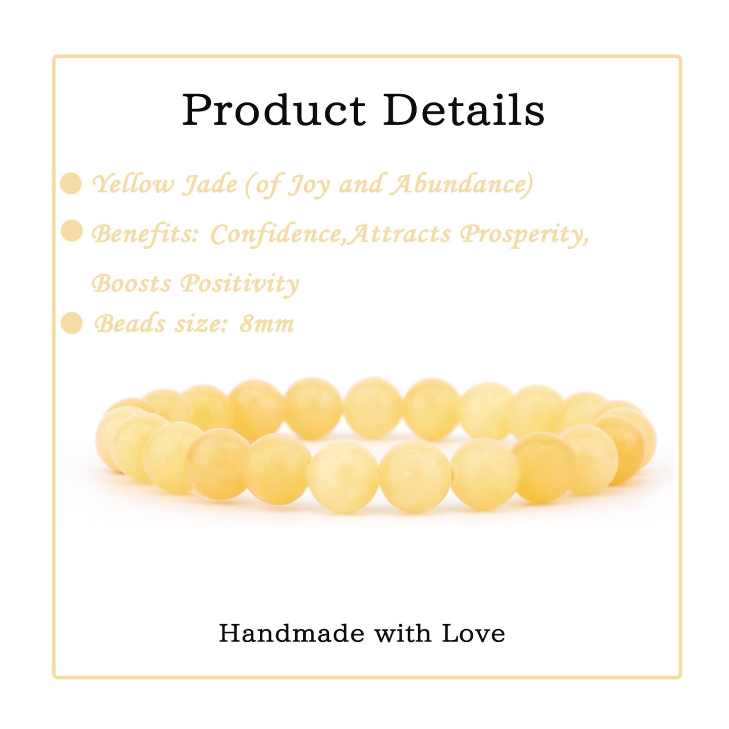 Bymitel 8mm Yellow Jade - Handmade Reiki Gemstone Stretch Bracelet, Natural Beauty & Spiritual Essence, Crystal Healing for Unisex Adults