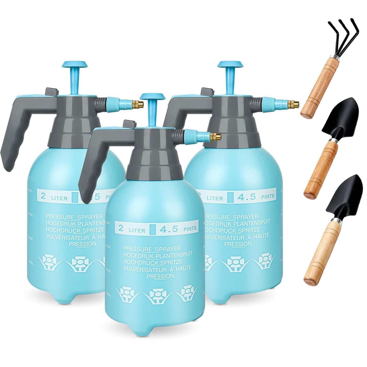 3 Pcs 1/2 Gallon Pump Sprayer Plastic, Handheld Pressure Sprayer, Garden Pump Sprayer Bottle with Adjustable Nozzle for Plants, Cleaning, Household Tasks, (Blue)
