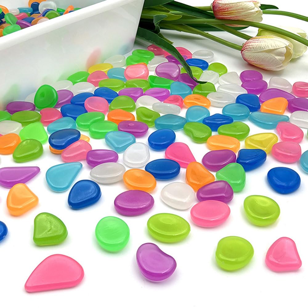OMCleaner Glow in The Dark Stones 1000 Pcs Glow Pebbles Aquarium Rocks for Fish Tank Lawn Yard Garden Walkway Plant Pots (Rainbow)