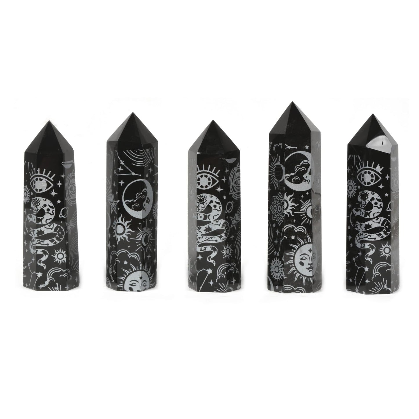 Black Obsidian Moon and Witch Crystal Tower Healing Crystal For Spiritual Use Hexagonal Point Reiki Chakra Gemstone Home Office Decor