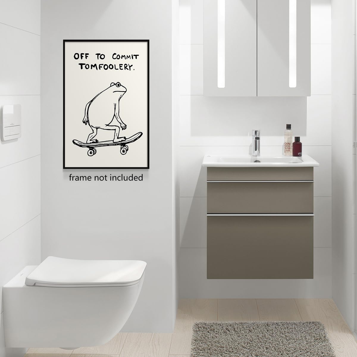 Xianyojafa Frog Poster, Quote Off To Commit Tomfoolery Canvas Wall Art, Cool Skateboard Frog Print, Funny Animal Posters for Room Aesthetic 8x12in Unframed