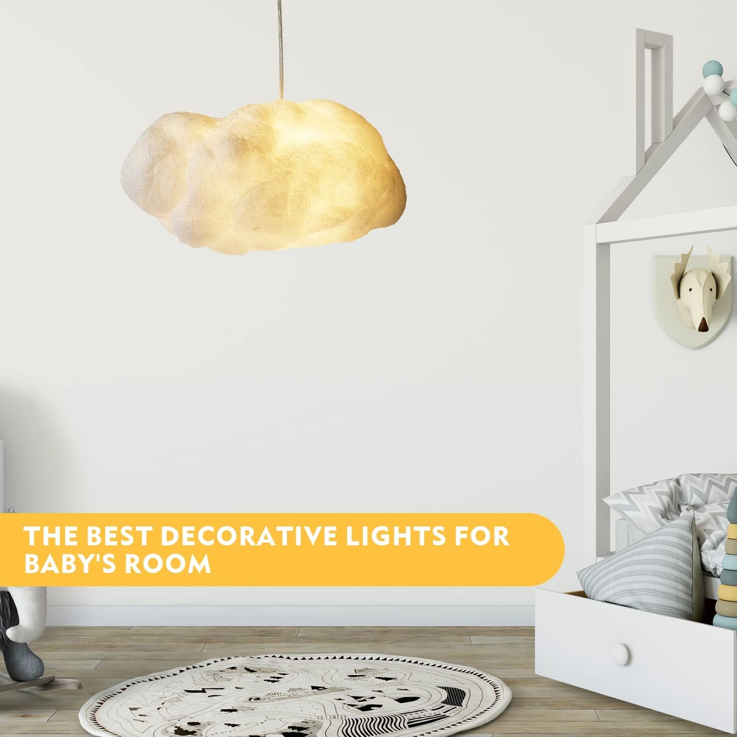 Funteam Modern Floating White Cloud Pendant Hanging Light Nordic Cotton Ceiling Light Fixture Girls Children's Living Room Bedroom Hotel Lobby Restaurant Clothing Store Chandelier (15.7Inch)