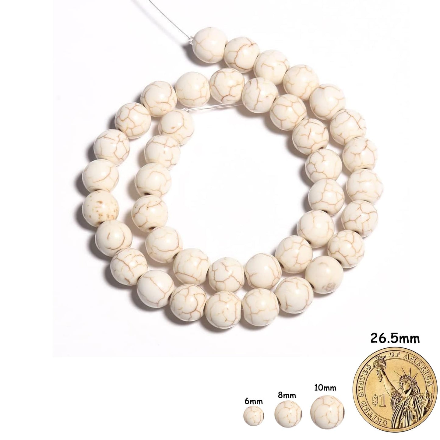 Yochus 60pcs White Turquoises Beads，6mm Healing Power Natural Stone Round Loose Beads for Jewelry Making Earring Necklace DIY Crafts