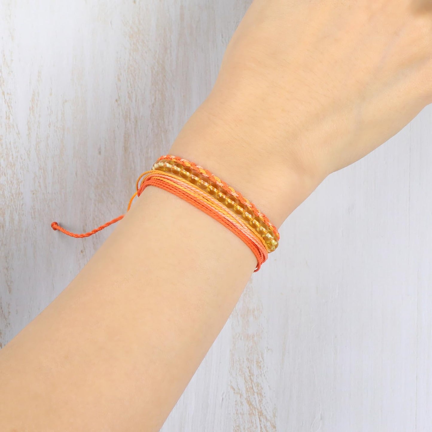 QOGIR Handmade Healing Bracelets,4mm Natural Citrine Gem Stone Beads Bracelet for Men Women Gifts with 2PCS Size Adjustable Rope Bracelets
