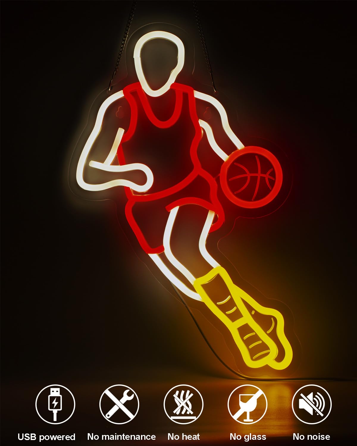 Basketball Neon Signs for Wall Decor,Sport Basketball Player LED Neon light, Dimmable USB Powered, Decor for Home Gym Bedroom Man Cave Arena Room Bar Garage,Gift for Basketball Fans