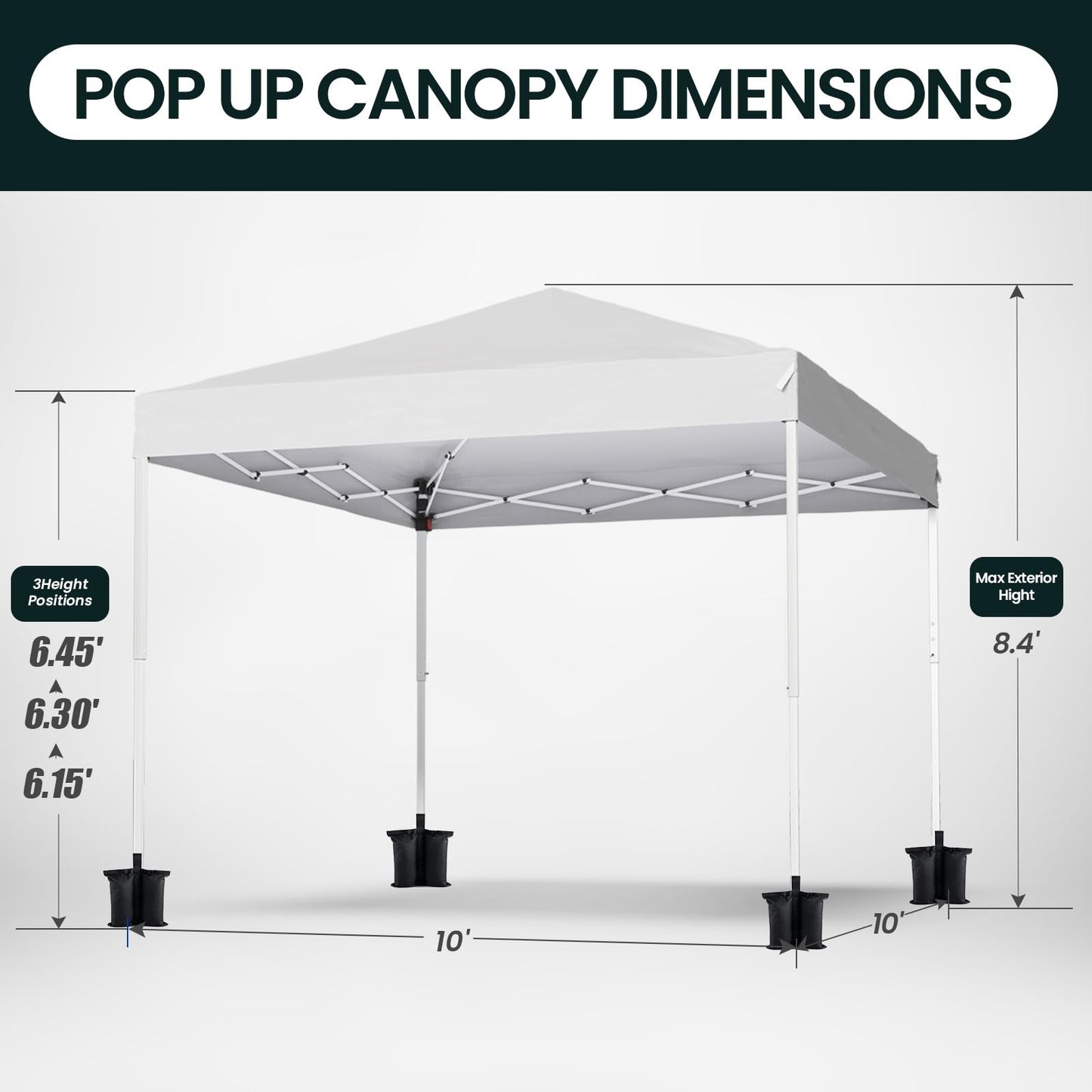 PHONWHON Shades 10x10 Pop Up Canopy, Heavy Duty Beach Tent with Carrying Bag for Easy Moving, Sun Shelter for Parties, Events, Camping, Outdoor Gazebo with 420D PU Coated Waterproof White Fabric
