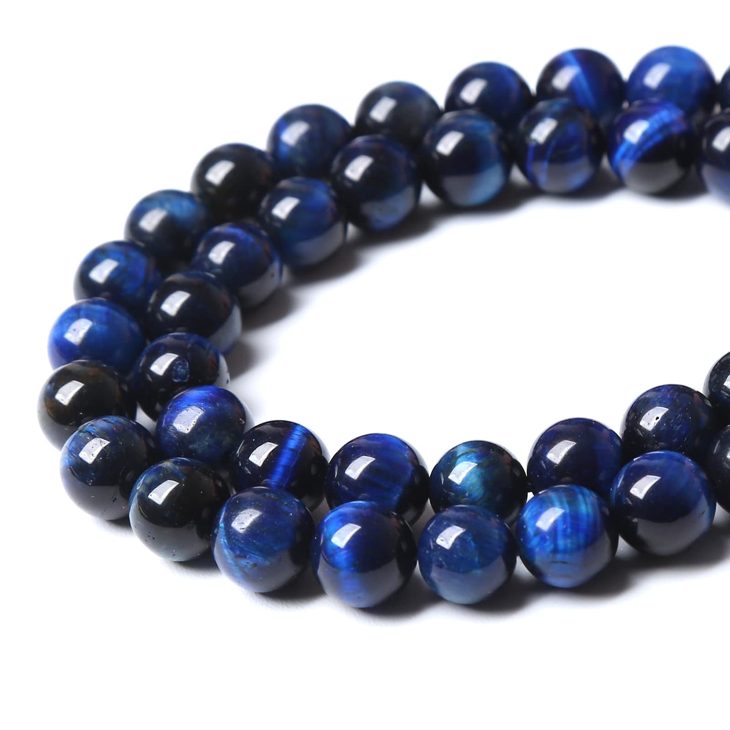 90PCS 8mm Lapis Lazuli Blue Tiger Eye Beads Natural Stone Round Loose Beads Energy Gemstone Healing Power for Jewelry Making 2 Strand 32"