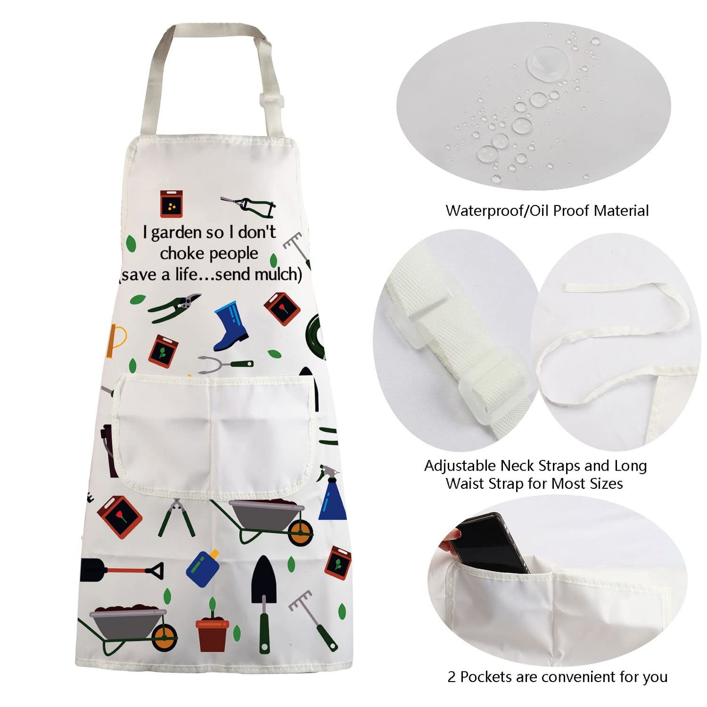 MBMSO Gardener Apron I Garden So I Don't Choke People Save a Life Send Mulch Funny Gardening Aprons with Pockets Waterproof (Gardener Apron)