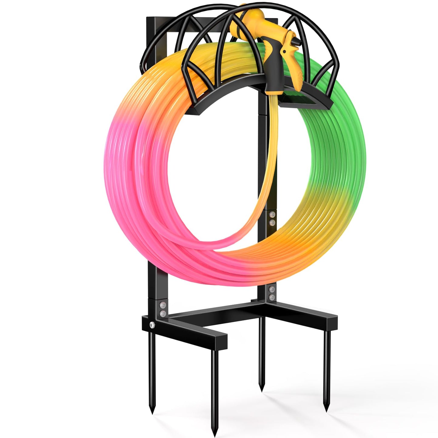 HZE Garden Hose Holder, Freestanding Water Hose Holder Stand for Outside, Heavy Duty Detachable Metal Garden Tube Storage Hanger Rack Holds 160 FT for Yard Lawn Farm, Black