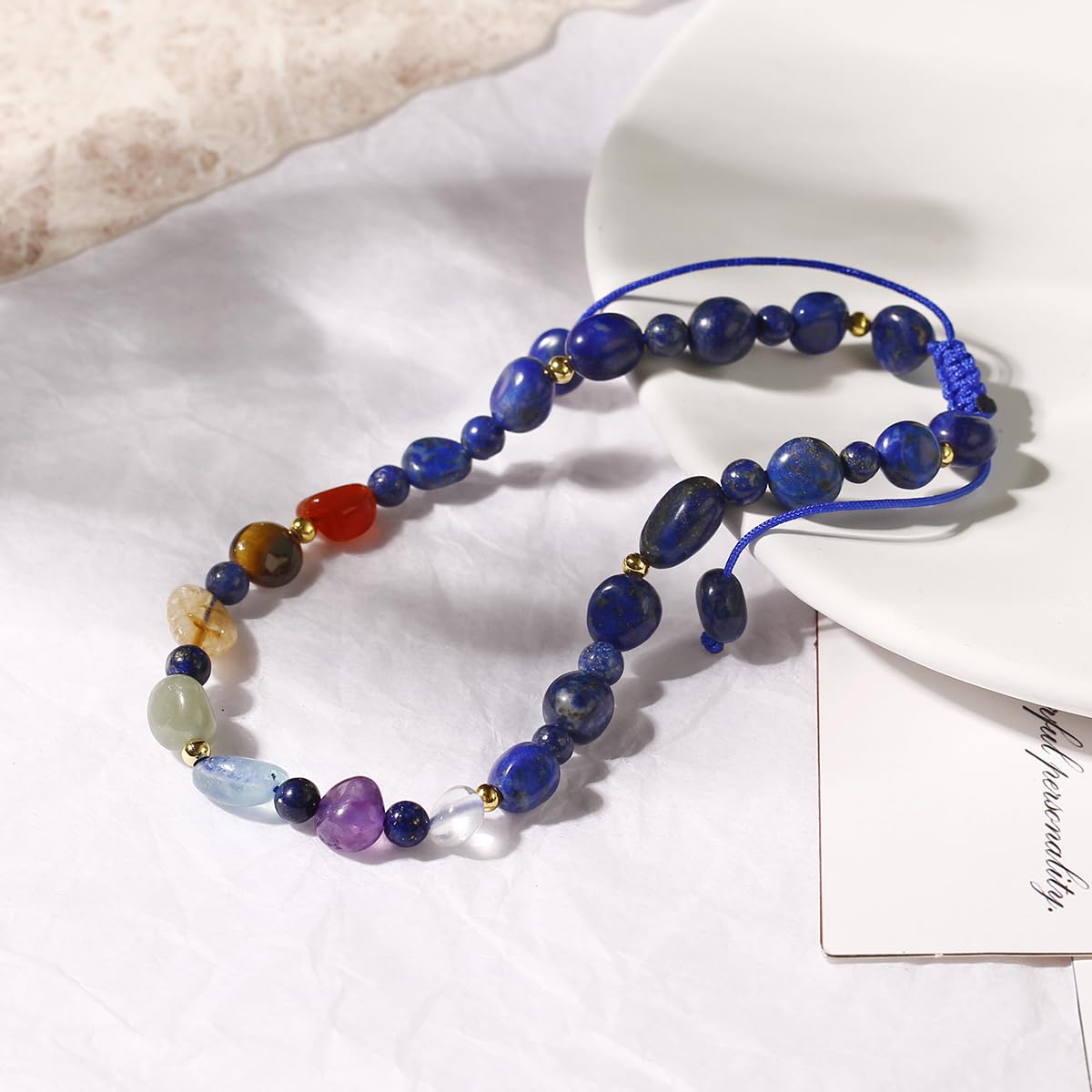 Jewever 7 Chakra Crystals and Stones Anklet Irregular Tumbled Gems Beaded Ankle Bracelets for Women Spiritual Energy Meditation Yoga Healing Jewelry Mom's Gifts (Lapis Lazuli)