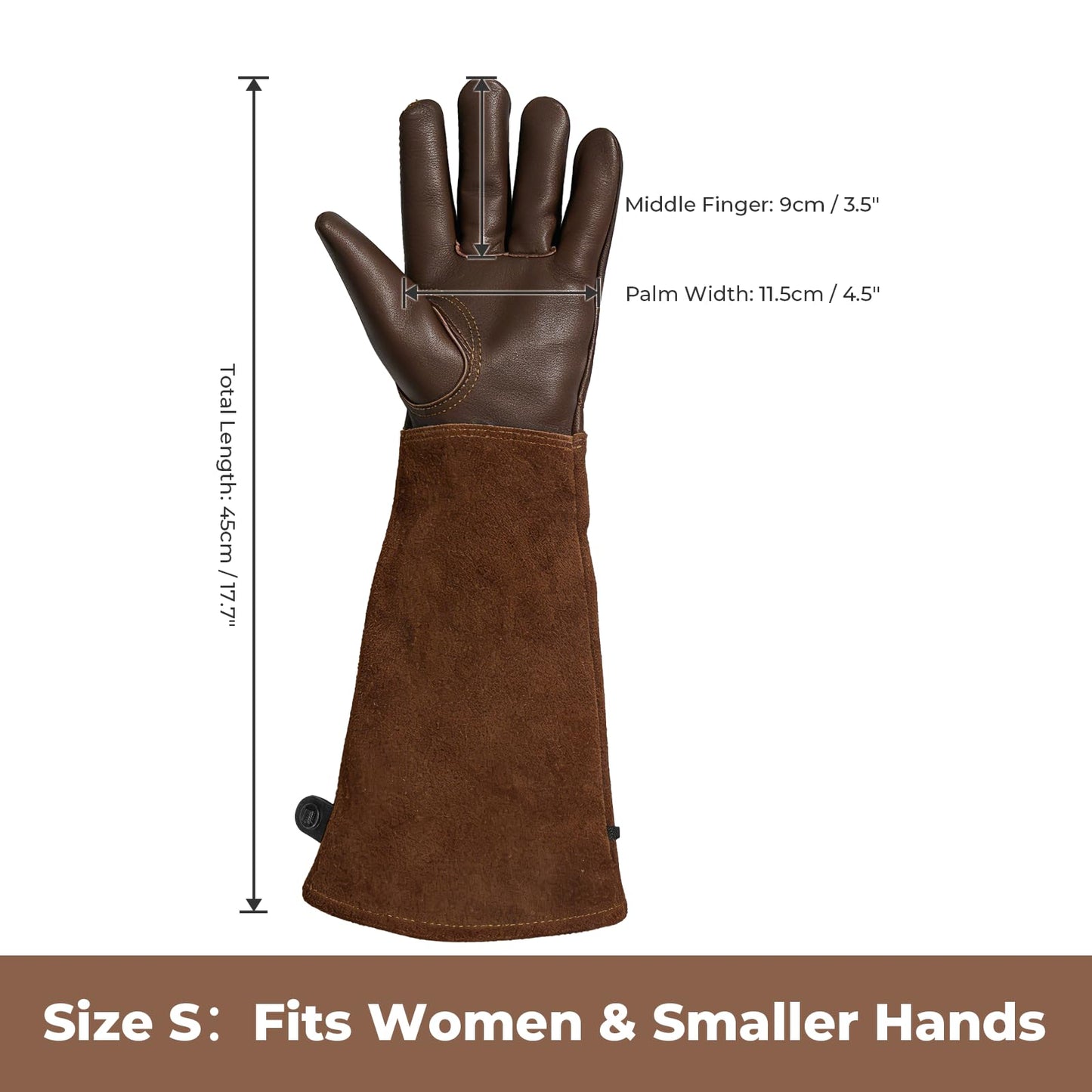 Aegend Women’s Garden Gloves, Long Elbow Cuff Adjustable Strap, Sun & Dirt Protection, Cowhide Leather, Breathable Comfortable for Gardening, Fit Small Hands for Gardeners (Brown, S)