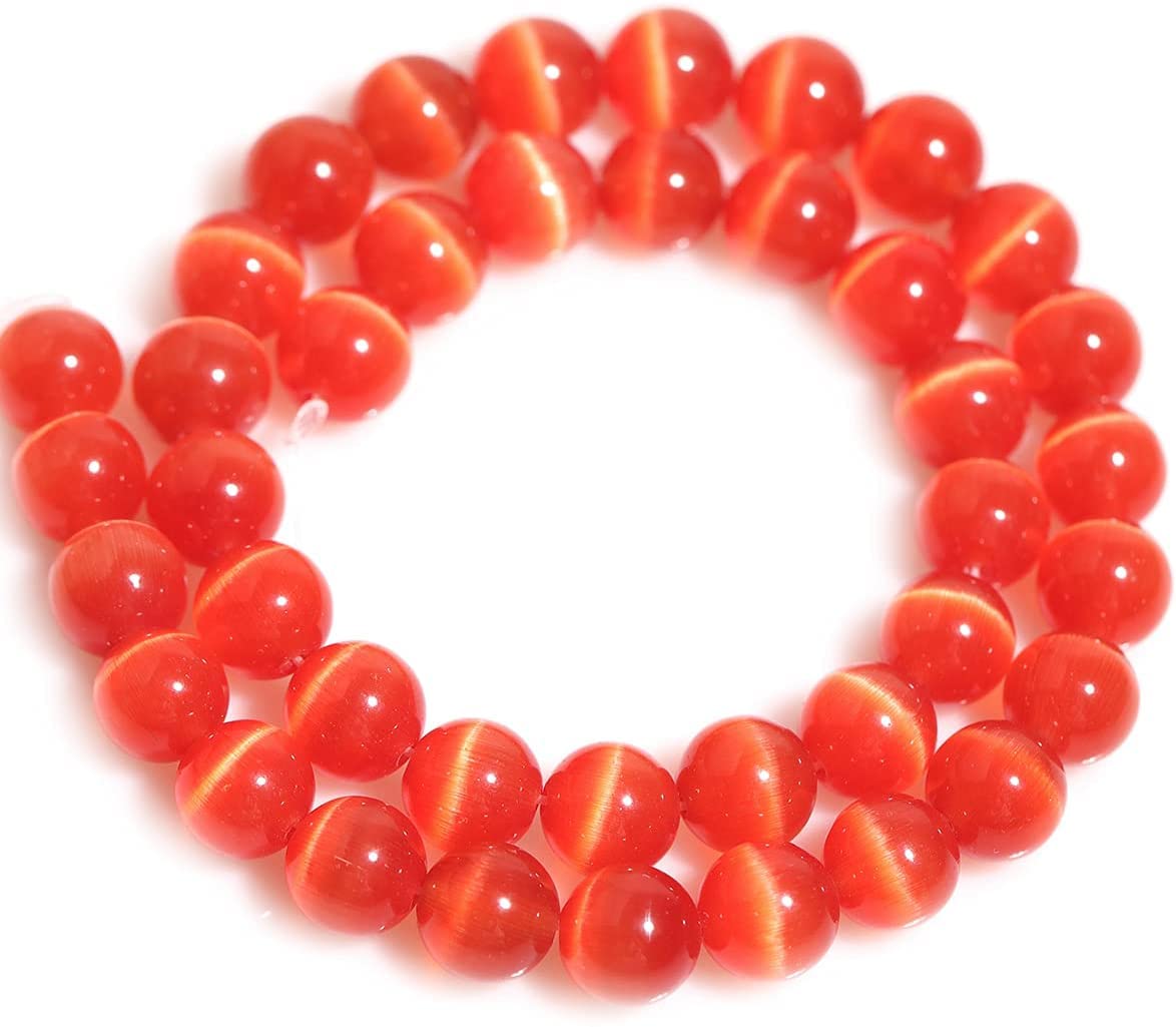HAAMIIQII 45pcs 8mm Orange Red Cat Eye Beads Round Loose Gemstone Beads for Jewelry Making Strand 15 Inch