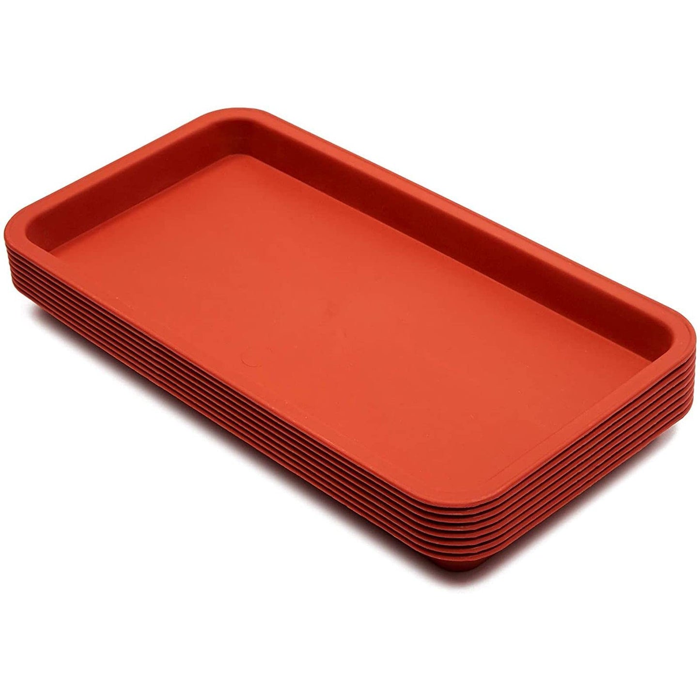 Juvale Rectangular Plastic Plant Tray - Plant Water Tray for Indoors & Outdoors - Built-in Drainage & Drip Catcher - Saucer for Seedlings & Small Pots - 8-Pack, Terracotta Red, 6.5 x 12 in