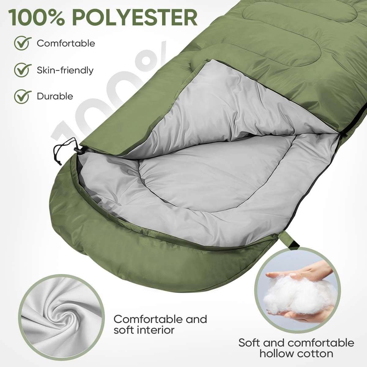 OBTANIM Sleeping Bags Portable Waterproof Camping Sleeping Bag for Adults Kids 4 Seasons Cold Weather or Warm Backpacking Hiking Travel Indoor Outdoor Use (Green)
