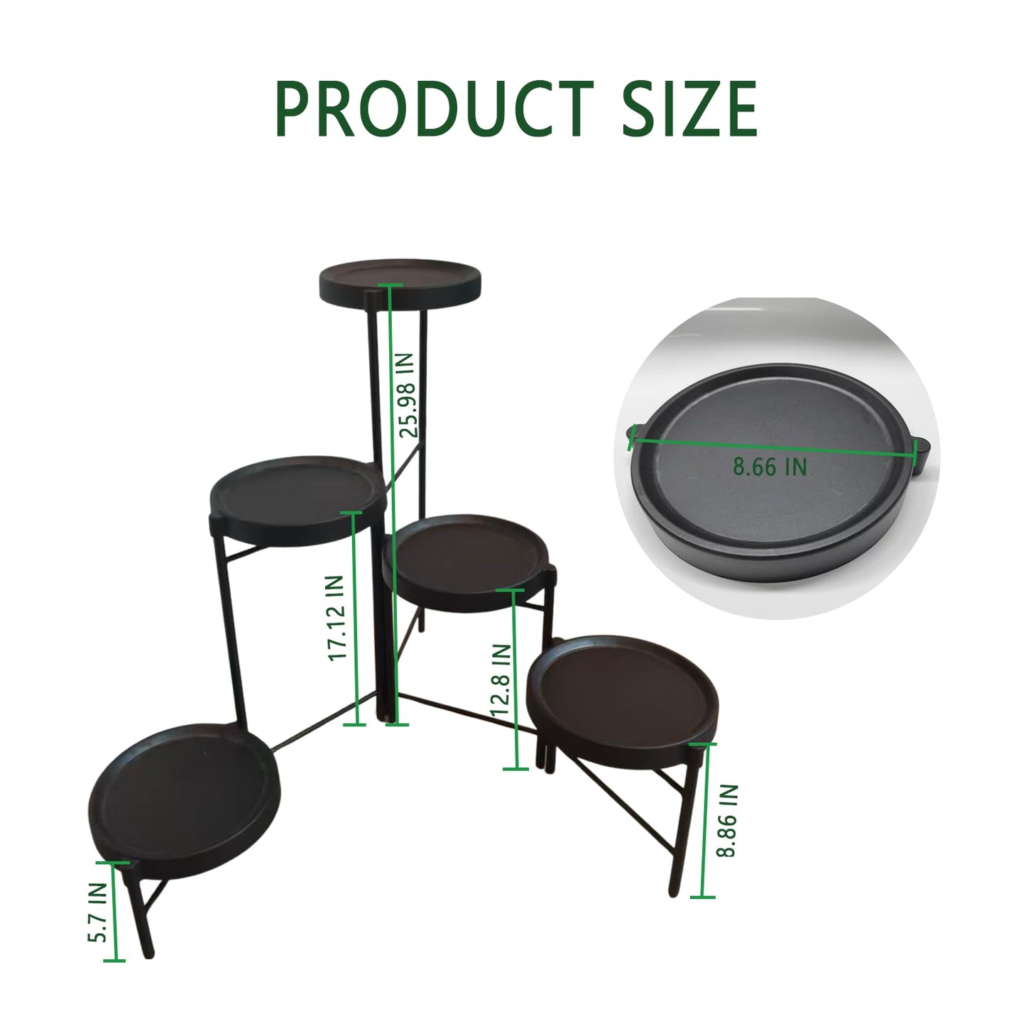 CNHZ FLOURISH Plant Stand Indoor Outdoor, 5 Tier Corner Plant Shelf, Folding Metal Plant Stand for Living Room Office Garden Patio Balcony Black