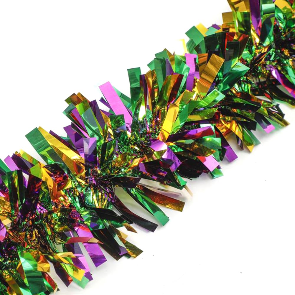 33Ft Christmas Tinsel Garland, Gold Green Purple Metallic Twist Foil Tinsel Garland Hanging Decor for Christmas Tree Birthday Kwanzaa Party Indoor Outdoor Party Supplies - Gold Green Purple