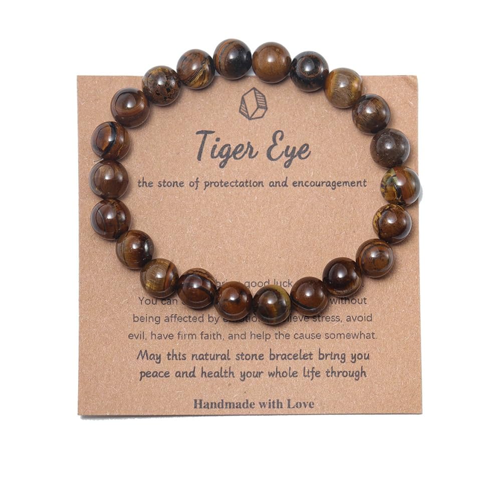 Pingyongchang Stress Relief Anxiety Yoga Bracelet,Healing Crystal Stone Mantra Bracelets for Women Natural Beaded Birthday Gifts for Inspirational Jade Bracelet for Men-Tiger Eye