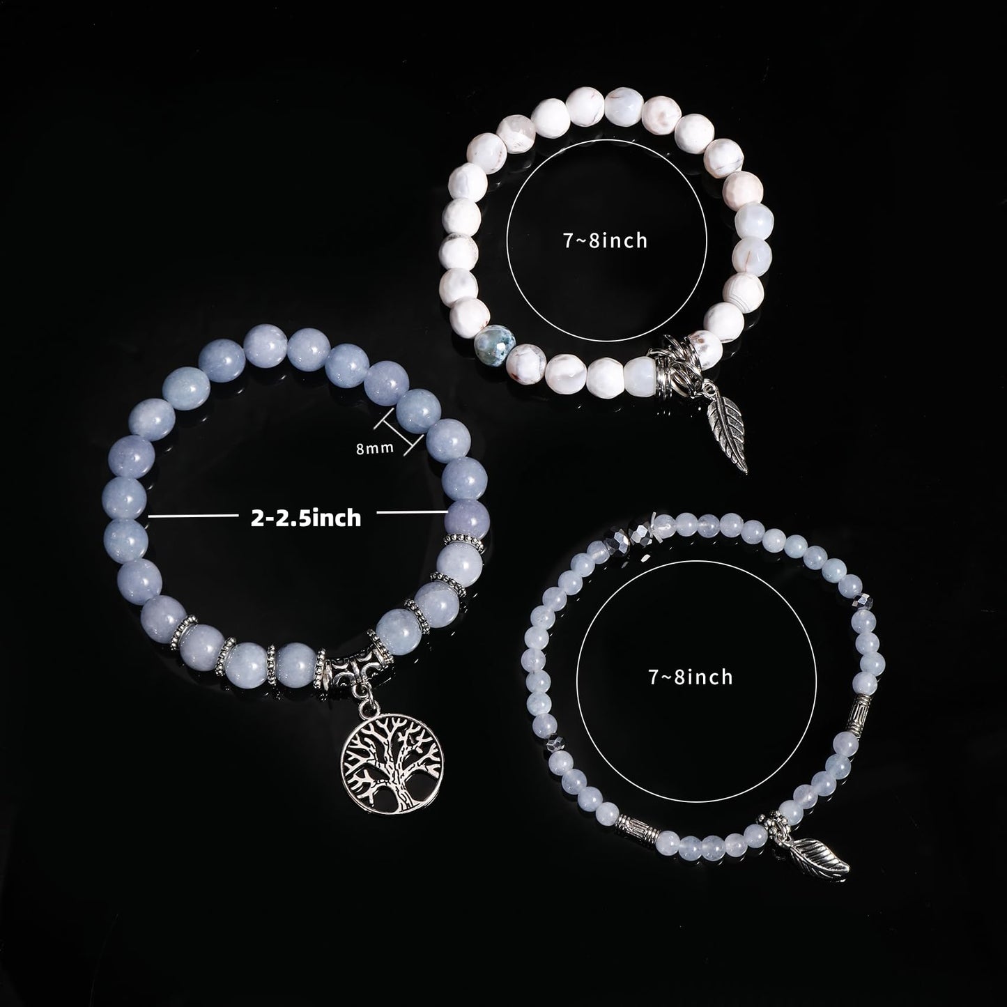 Jardme Black Obsidian Onyx Healing Crystal Bracelets for Women, 8mm Beaded Natural Stone Stretch Chakra Bracelets Tree of Life Bracelet Jewelry Gifts for Women
