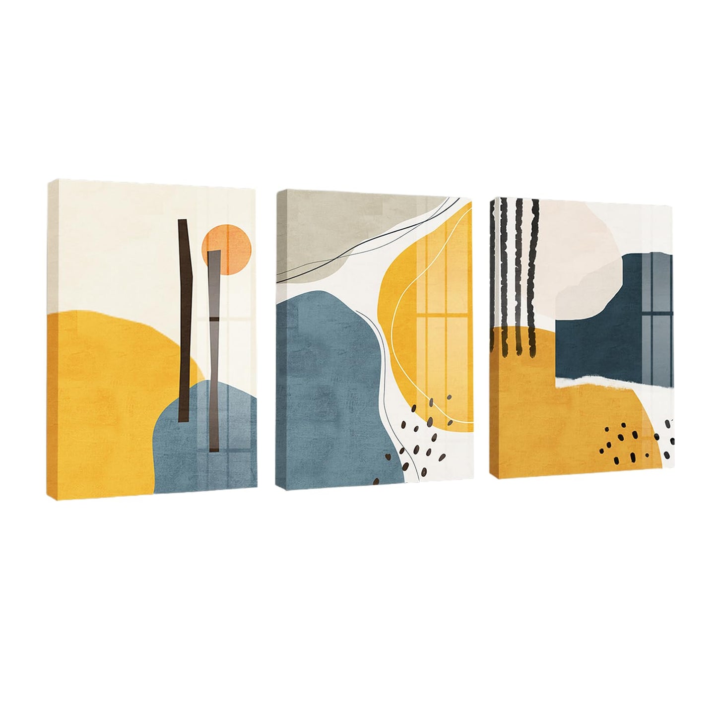 Framed Neutral Canvas Wall Art Abstract, 3 Pcs Modern Abstract Art Wall Decor, Canvas Wall Art for Living Room Bedroom Bathroom Office 12″ X16″