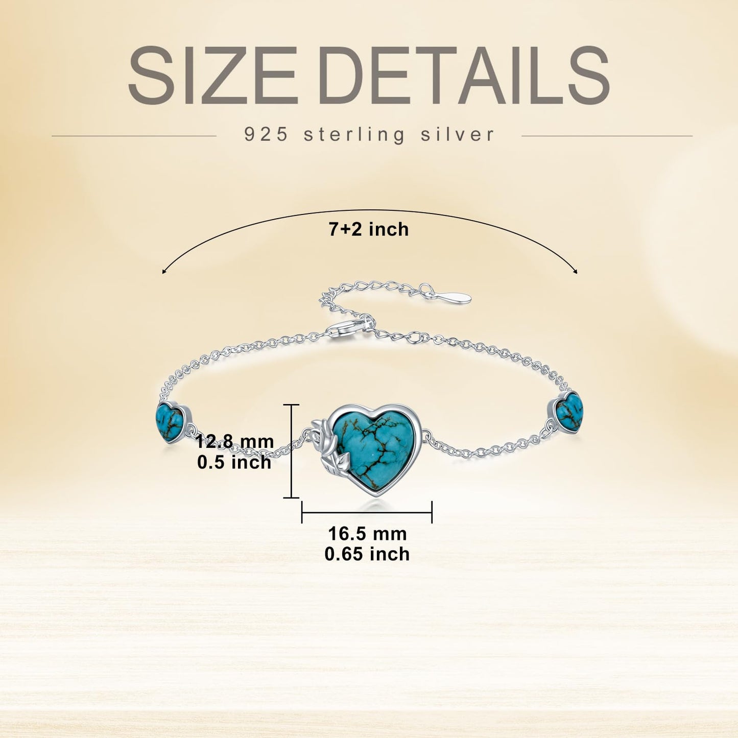 BETHZA Turquoise Rose Bracelet 925 Sterling Silver Real Heart Turquoise Gemstone Adjustable Bracelets Jewelry for Women