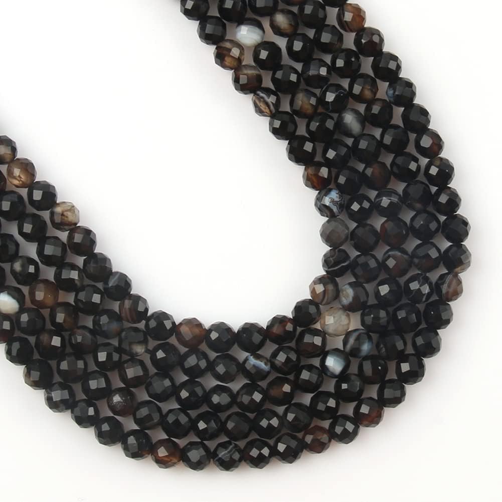 Song Xi 120pcs 3mm Natural Black Striped Agate Gemstone Beads Faceted Round Loose Stone Beads for Jewelry Making (1 Strand)