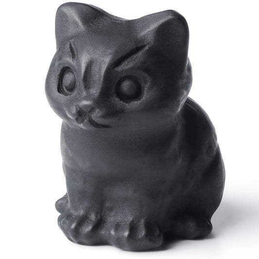 DUQGUHO Matte Black Obsidian Cat Crystal Figurines Gifts for Women & Men - Lucky Cute Cat Statue - Room & Desk Decor - 1PC