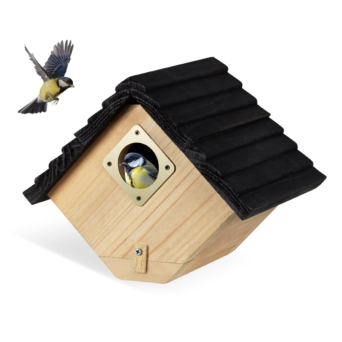 NATUREYLWL Bird House for Outside, Outdoor Bird Houses for Bluebirds, Finches & Cardinals, Wooden Birdhouse with Easy Clean Design, Hanging Birds Nest Box for Garden Decoration (8.6 x 5.9 x 7 Inch)