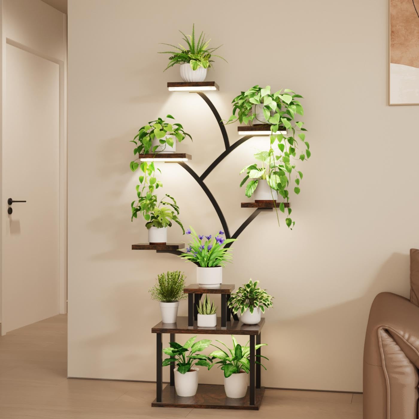 lilarofu Plant Stand Indoor with Grow Lights - 8 Tiered Tall Indoor Plant Display Shelf, 61" Corner Indoor Plants Rack, Metal Plant Flower Holder for Living Room, Patio, Balcony (Black)