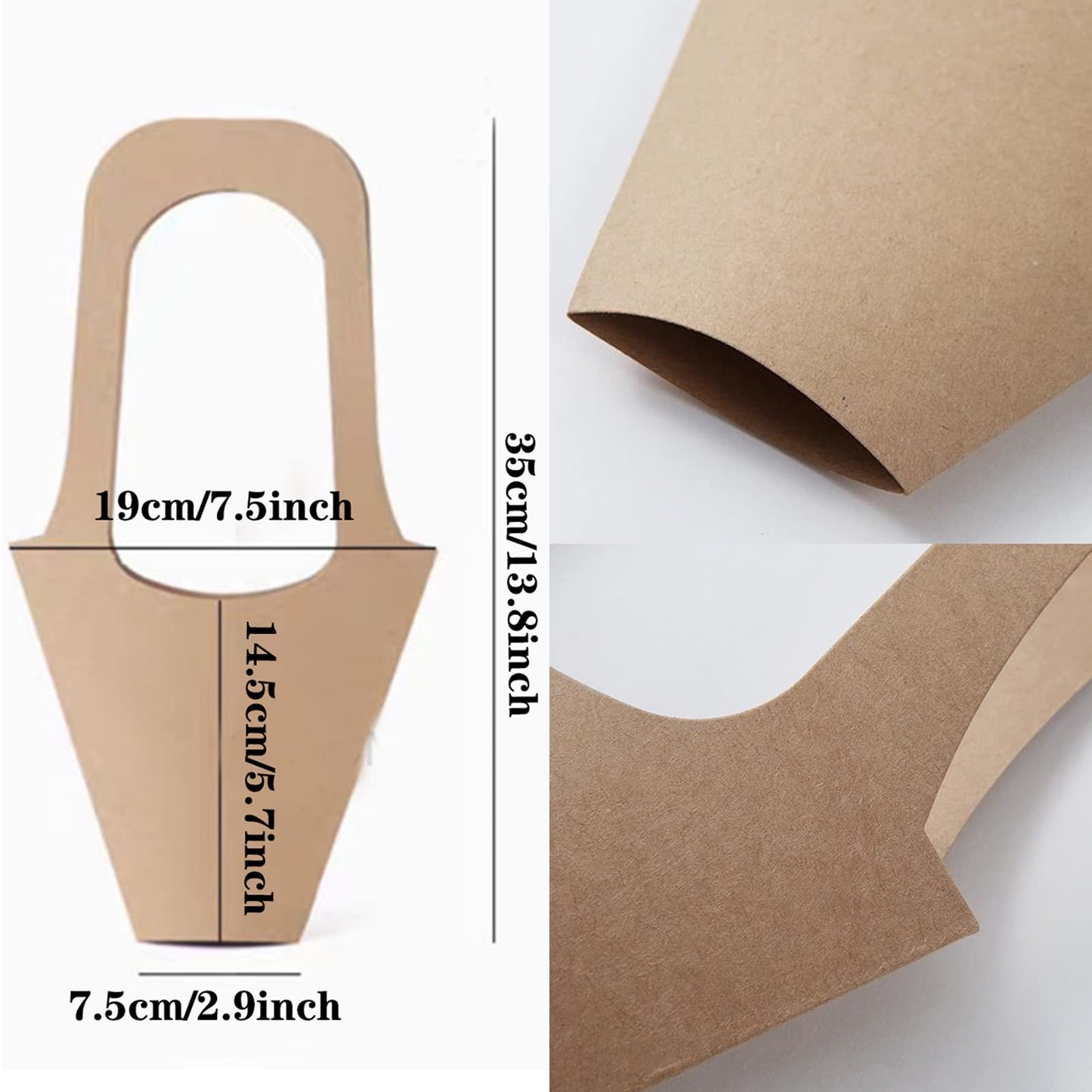 Tergy 50Packs Kraft Paper Flowers Gift Bags Brown Hanging Bouquet Wrapping Bags for Home Decoration (14Inches)