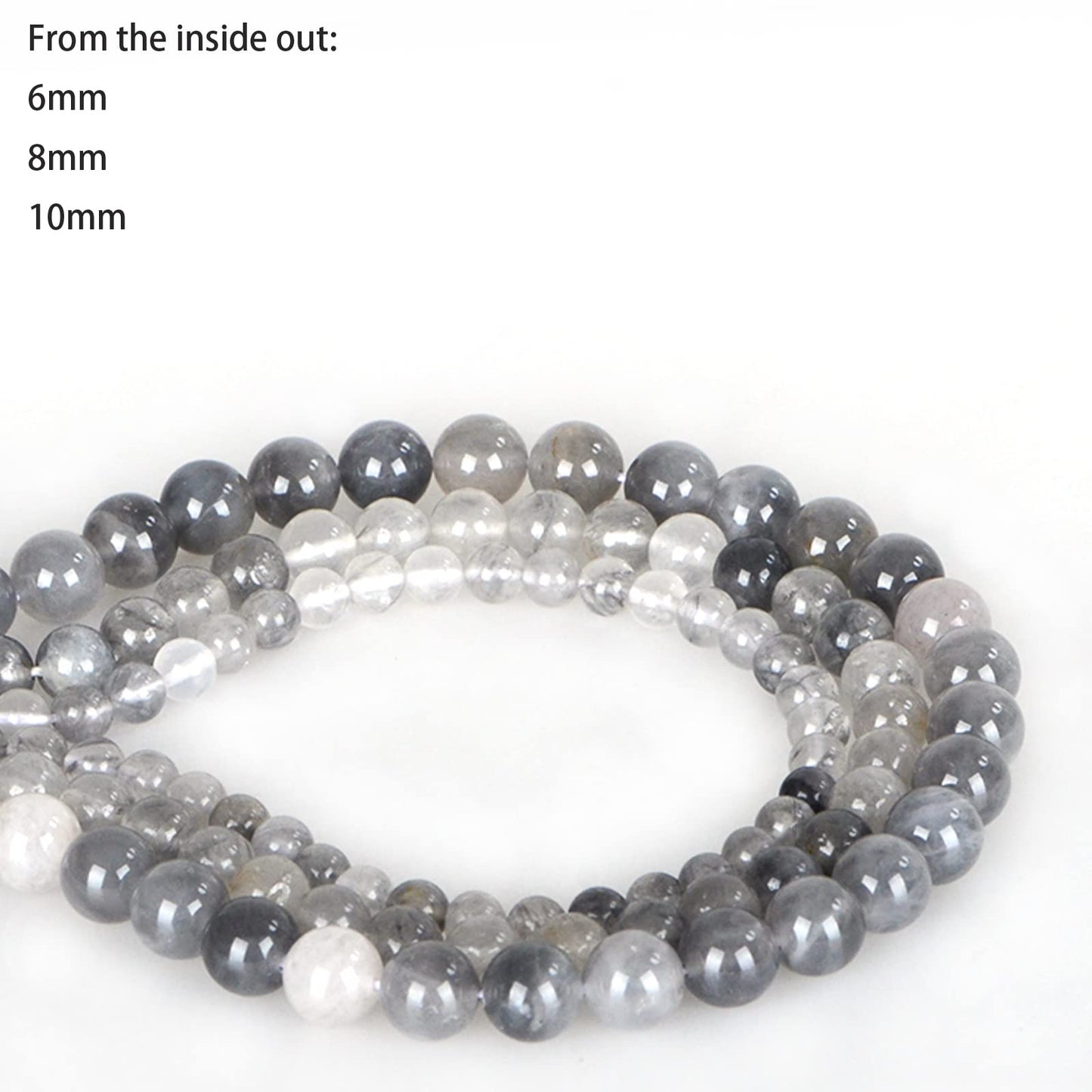 ICAI Beads（Cloudy Quartz Crystals） Natural Stone Gemstone Round Loose Beads Crystal Energy Stone Healing Power for Jewelry Making DIY,1 Strand 46-48pcs（8mm）